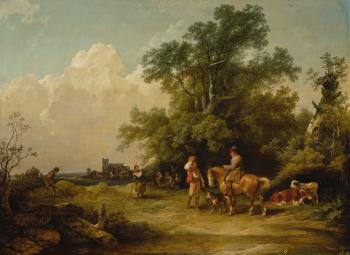 A Landscape with Herdsmen, Animals, and a Traveler on a Horse the Foreground by 
																	Philippe Jacques Loutherbourg