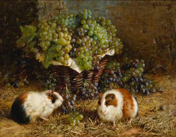 Guinea Pigs and a Basket of Grapes by 
																	Antonio delle Vedove
