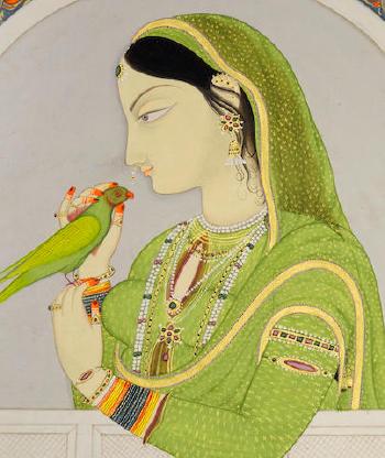Lady With a Parakeet by 
																			 Sajnu of Mandi