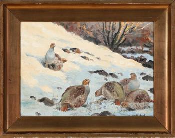 Partridges on a snow-covered slope by 
																			Leif Ragn-Jensen