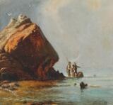 Coastal scene with fishermen among the cliffs by 
																			Christian Olavius Zeuthen