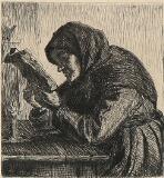 Læsende gammel Kone. Old woman reading. Opus 1. Tryksign. A. A. 96 by 
																			Anna Ancher