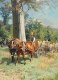 A landscape with a hourse-drawn wagon by 
																			Adolf Mackeprang