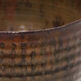 Stoneware bowl Modeled with horizontal grooves, decorated with brown, black and yellowish green glaze by 
																			Gutte Eriksen