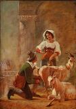 Roman scenery with two people milking the goats by 
																			Nicolai Habbe