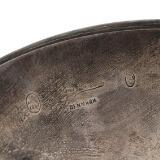Circular sterling silver dish with hammered surface, Profiled rim and three small feet by 
																			 Hans Hansen Silver
