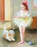 A ballet girl playing with her little dog by 
																			Alexander Akopov