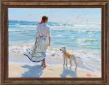 Beach scene with a young woman and her dog by 
																			Alexandre Averin