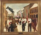 'Sluppen' (Aarhus Scenery With Parading Sailors) by 
																			August Haerning