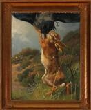 Young Hare Attacked By A Crow by 
																			Adolf Mackeprang