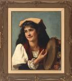 An Italian woman with a tambourine by 
																			Amelie Lacazette