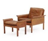 Easy chair with matching stool with rosewood legs by 
																			 C S Mobler