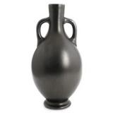 A black glazed ceramic vase with double handle by 
																			Giovanni Gariboldi