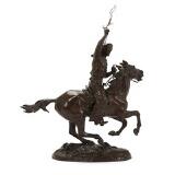 A Patinated Bronze Sculpture Depicting A Cowboy With Lasso On Horseback by 
																			Laurits Jensen