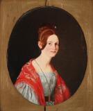 Portrait Of A Red-Haired Lady In A Grey Dress And Floral Silk Shawl by 
																			Jorgen Roed