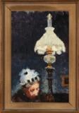 Portrait Of A Woman In The Glow Of The Lamp by 
																			Marie Luplau
