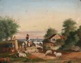 Evening Landscape With Animals At The Well by 
																			Vasili Yefimovich Ekgorst