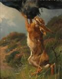 Young hare attacked by a crow by 
																			Adolf Mackeprang