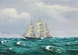 Seascape with a sailing ship by 
																			Frants Landt