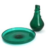 A 1950's green glass vase and bowl by 
																			 Hadeland Glassverk