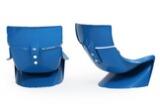 The President, A pair of blue polyamide easy chairs with matching stools by 
																			Steen Ostergaard