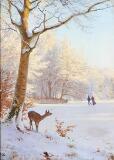 Winter scene with a couple skating on a frozen lake by 
																			Ludwig Kabell