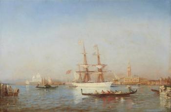 Venetian View With Gondola and Piazza San Marco in Distance by 
																	Emmanuel Gallard-Lepinay