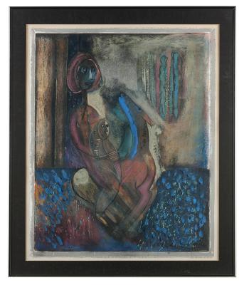 Abstract depicting a mother and child on a deer by 
																			Mary Zarbano