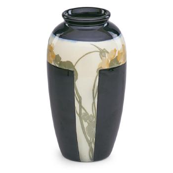 Rare Black Iris vase by 
																			Sallie Coyne