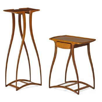 High table and occasional table with curved legs by 
																	Richard Tannen