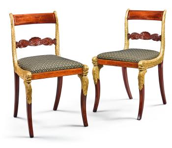 Important Pair of Classical Dolphin Klismos Side Chairs by 
																	Charles Honore Lannuier