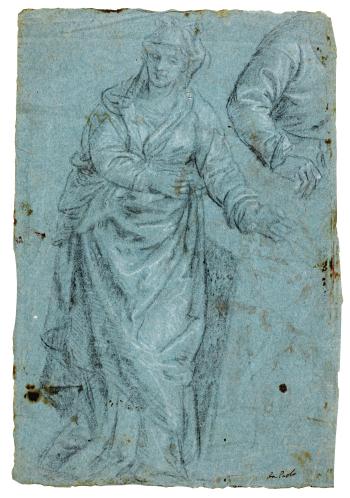 Recto: Study Of A Standing Female Figure With A Subsidiary Sketch Of Half A Torso And An Arm, Possibly For The Same Figure; Verso: Study Of A Man Rising From A Chair by 
																	Benedetto Caliari
