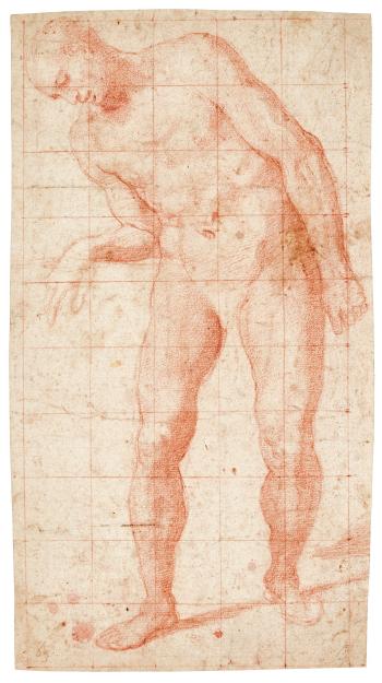 Study Of A Male Nude, His Head Tilted Downwards And His Right Hand Partly Outstretched by 
																	Girolamo Muziano