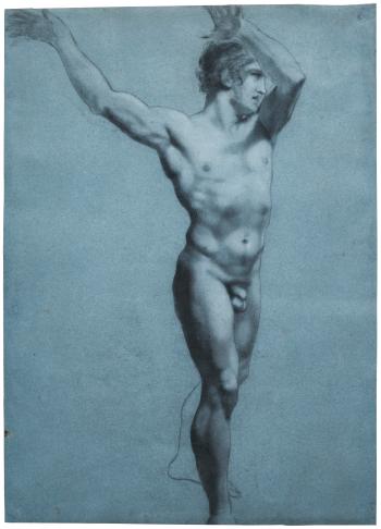 Standing Male Nude, With Both Arms Raised by 
																	Pierre-Paul Prud'hon