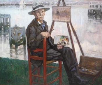 Portrait du peintre Louis Thevenet dans le port de Wienpor by 
																	Auguste Oleffe