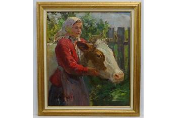 'Farm Girl With a Cow' by 
																			Igor Konstantinovich Skorobogatov