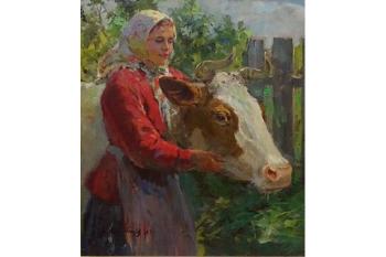 'Farm Girl With a Cow' by 
																			Igor Konstantinovich Skorobogatov