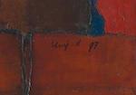 Abstraksi Bidang Merah dan Bongkahan Emas, Ungu, Pirus dan Biru (Abstraction in Red with Fragments of Gold, Purple, Turquoise and Blue) by 
																			Umi Dachlan