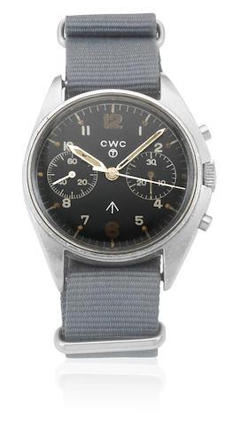 Cwc. A Stainless Steel Manual Wind Chronograph Wristwatch by 
																	 CWC