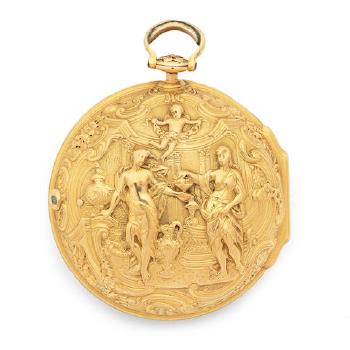 A Gold Key Wind Pair Case Pocket Watch With Repousse Decoration by 
																	 Daniel & Thomas Grignon