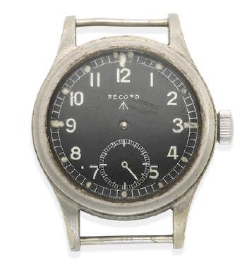 A Nickel Plated Military Issue Manual Wind Watch (Af) by 
																	 Record Watch Co