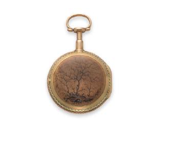 A Continental Two Colour Gold Key Wind Open FaceAtoc Repeating Pocket Watch by 
																	Charles Ouding