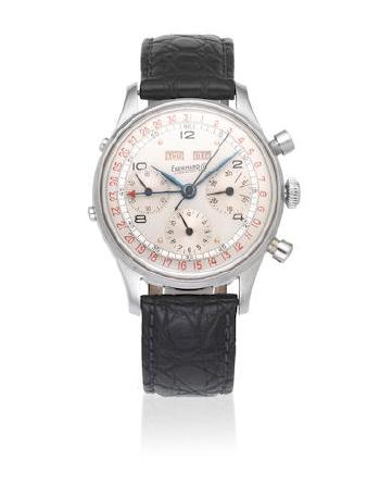 A Stainless Steel Manual Wind Calendar Chronograph Wristwatch by 
																	 Eberhard & Co.