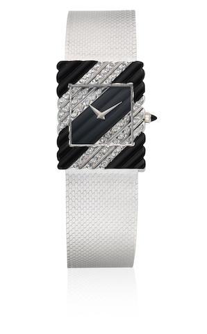 An 18K White GoldAnd Diamond Set Manual Wind Rectangular Bracelet Watch by 
																	 La Montre Royal