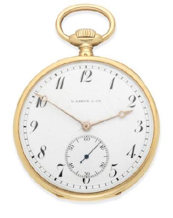 An 18K Gold Keyless Wind Open Face Pocket Watch by 
																	 L Leroy and Cie