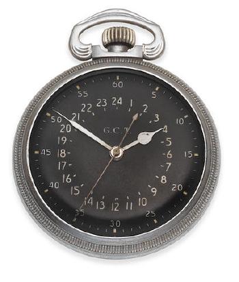 A Greenwich Civil Time Base Metal Keyless Wind Open Face Military Pocket Watch With 24 Hour Dial by 
																	 Hamilton Watches