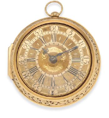 A Very FineAnd Rare Gold Key Wind Pair Case Clock Watch by 
																	Thomas Tompion