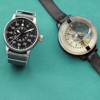 An Oversized German Military Steel Manual Wind Observation Wristwatch Accompanied By A Pilots Compass by 
																	 A Lange & Sohne