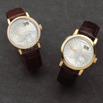 A Rare Set Of 18K Rose Gold Anniversary Automatic Calendar Wristwatches by 
																	 A Lange & Sohne