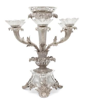 A William IV sterling silver six-branch convertible epergne by 
																			 Edward Jr